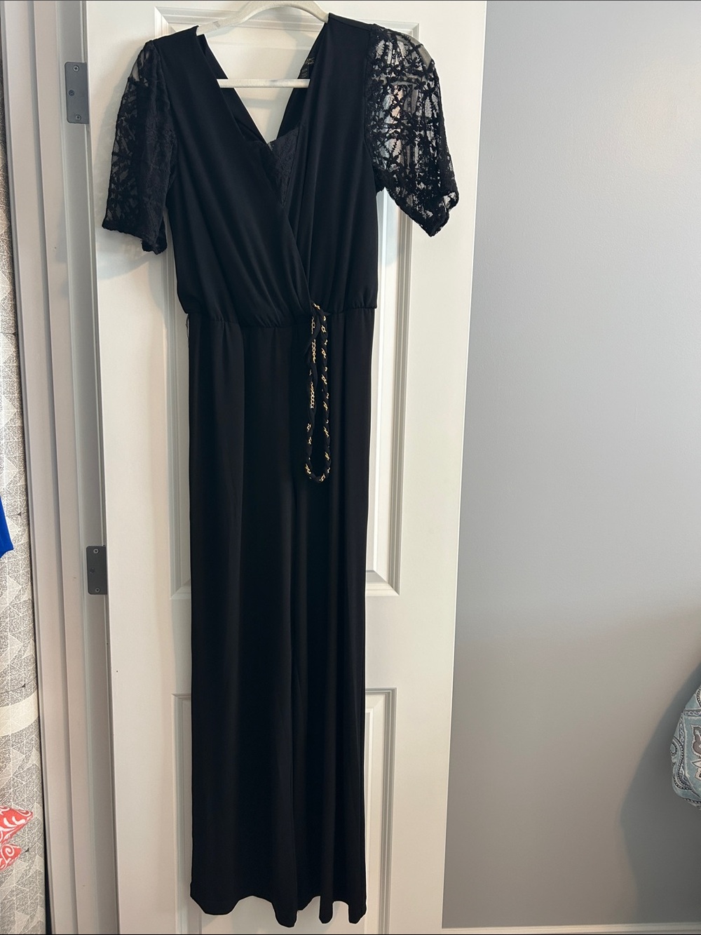 Thalia Sodi Black Lace-Sleeve Wrap Jumpsuit